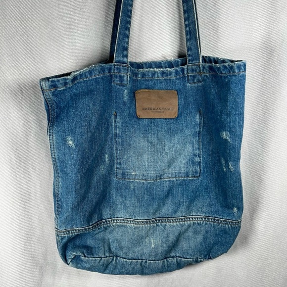 American Eagle Denim Branded Shoulder Bag/Tote Bag - Medium in Medium Wash Denim - Picture 3 of 4